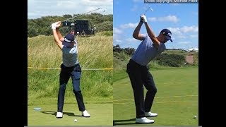 Justin Thomas golf swing  Long Iron faceon amp downtheline July 2017 [upl. by Yna]